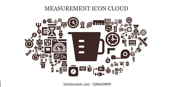  measurement icon set. 93 filled measurement icons. Simple modern icons about  - Measuring cup, Clocks, Measuring tape, Clock, Watch, Ruler, Stop watch, Plumb bob, Tape, Level