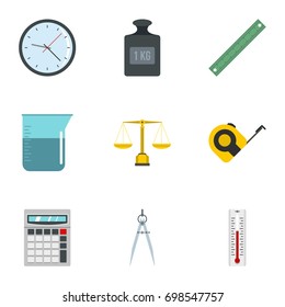 Measurement icon set. Flat style set of 9 measurement vector icons for web isolated on white background
