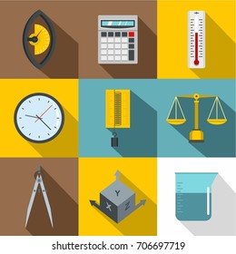 Measurement icon set. Flat style set of 9 measurement vector icons for web design