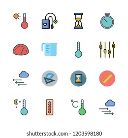 measurement icon set. vector set about hourglass, protractor, thermometer and levels icons set.
