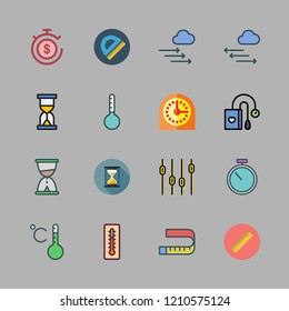measurement icon set. vector set about tonometer, timer, measuring tape and ruler icons set.