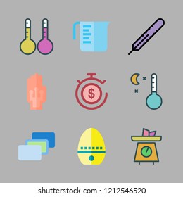 measurement icon set. vector set about thermometers, depth perception, wired gloves and thermometer icons set.