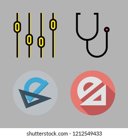 measurement icon set. vector set about levels, protractor and stethoscope icons set.