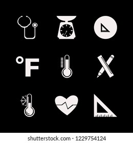 measurement icon. measurement vector icons set ruler and pencil, temperature snowflake, kitchen scale and fahrenheit