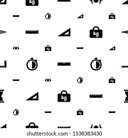 measurement icons pattern seamless white background. Included editable filled ruler, level ruler, pressure, stopwatch, weight, hourglass icons. measurement icons for web and mobile.