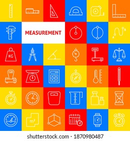 Iconos de línea de medición. Símbolos de medida de contorno delgado del vector.