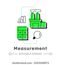 Measurement modern linear concept icon. Resources data gathering. Step in capacity organization processes. Flat outline elements connected with dotted lines. Creative visual. Easy to edit