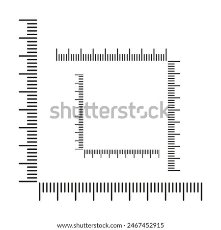 Measurement ruler icon. Geometric scale pattern. Black lines vector. Minimalist white background.