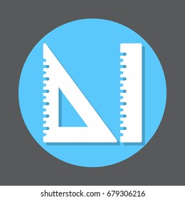 Measurement ruler and triangle ruler flat icon. Round colorful button, circular vector sign, logo illustration. Flat style design