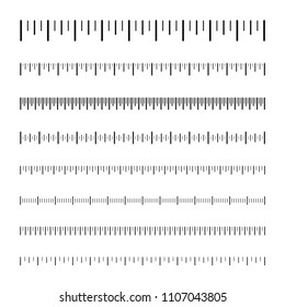 Measurement scale with black marks. Ruler scale for distance and weight, temperature and speed. Calibration scale. Vector