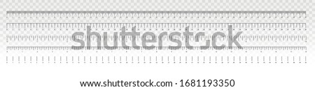 Measurement scale, markup for a ruler. Measuring tool. The release of the ruler. Size indicator units. Metric inch size indicators. Vector illustration. Foto stock © 