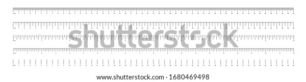 Measurement scale, markup for a ruler.\
Measuring tool. The release of the ruler. Size indicator units.\
Metric inch size indicators. Vector\
illustration.