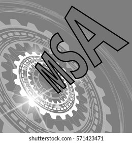 Measurement system analysis study background. Grey scale industrial background with gear and title MSA