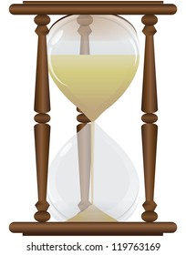 Measurement tool - hourglass with wooden frame. Vector illustration.