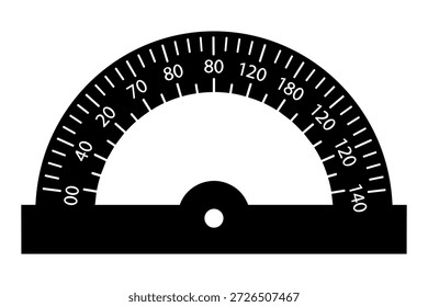 Measurement tool illustration. Half circle ruler for degree angles and school engineering.
