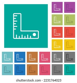 measurement tool outline multi colored flat icons on plain square backgrounds. Included white and darker icon variations for hover or active effects.