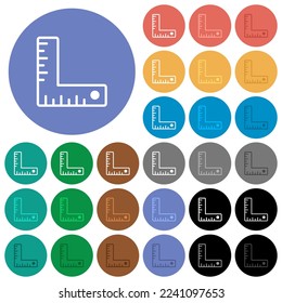 herramientas de medida esbozan iconos planos multicolor en fondos redondos. Se incluyeron variaciones de iconos blancos, claros y oscuros para efectos de movimiento y estado activo, y tonos extra.
