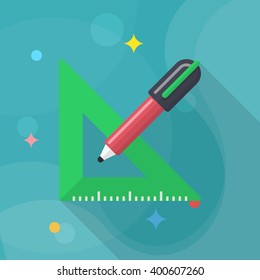 Measurement tools icon , Vector flat long shadow design. In education concept.