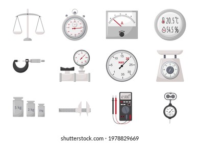 Measurement tools and instruments. Metrology equipment. Color vector icon