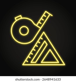 Measurement tools neon line icon. Measuring tape and carpenter square. Vector illustration