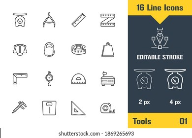 Measurement Tools, Scales Weighing. Thin line icon - Outline flat vector illustration. Editable stroke pictogram. Premium quality graphics concept for web, logo, branding, ui, ux design, infographics