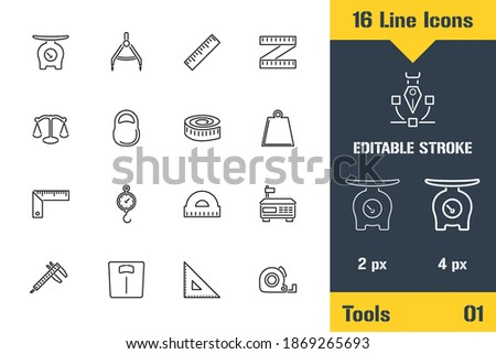 Measurement Tools, Scales Weighing. Thin line icon - Outline flat vector illustration. Editable stroke pictogram. Premium quality graphics concept for web, logo, branding, ui, ux design, infographics