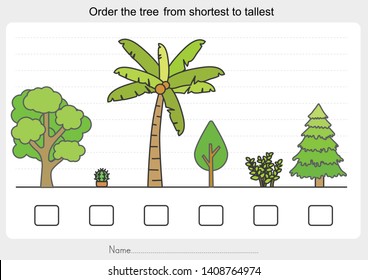 Measurement worksheet - Order the trees from shortest to tallest. - Worksheet for education.