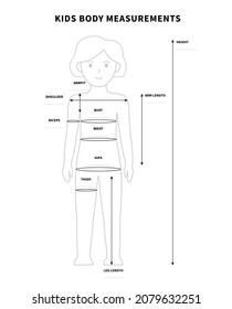 Measurements of the children body for the fashion industry and tailoring, kids proportions size chart