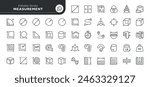  Measurements, size, parameter - series. Set of line icons in linear style. Outline icon collection. Conceptual pictogram and infographic.