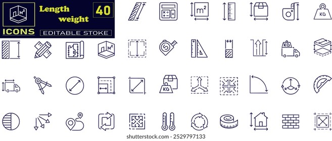 Measurements, size, parameter - series. Set of line icons in linear style .