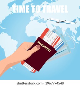 Medidas para evitar la infección por covid -19 en viajes. Concepto de viajes y turismo. Ilustración vectorial. 