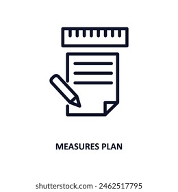 icono de Plan de medidas. La línea delgada mide el ícono del Plan de la colección de construcción. Vector de contorno aislado sobre fondo blanco. El símbolo de Plan de medidas editables se puede utilizar en Web y móvil