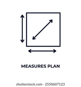 measures plan  outline icon. Linear vector from construction concept. Thin line measures plan  icon isolated on white background