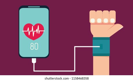 Measures the pulse with a hand-held smartphone. Digital health concepts.