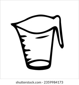Cubo de medición, taza. Ilustración de vectores dibujada a mano en blanco y negro. Silueta, icono, logotipo, dibujo, plantilla, garabatos.