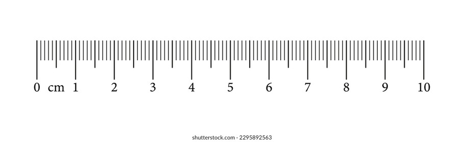 Measuring chart with 10 centimeters. Ruler scale with numbers. Length measurement math, distance, height, sewing tool. Graphic vector simple illustration.