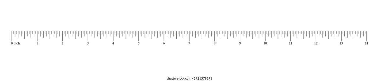 Gráfico de medição com 14 polegadas. Escala da régua. Ferramenta de costura. Medição de comprimento matemática, distância, altura. Ilustração gráfica.