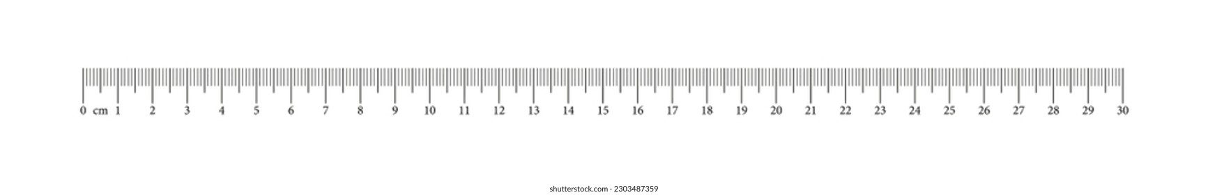 Gráfica de medición con 30 centímetros. Escala de regla con números. Matemáticas de medición de longitud, distancia, altura, herramienta de coser. Ilustración simple del vector gráfico.