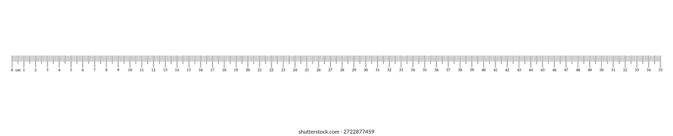 Tabla de medición con 55 centímetros. Escala de Regla con números. Duración medida matemática, distancia, altura, herramienta de costura, Plantilla. Ilustración gráfica de contorno simple.