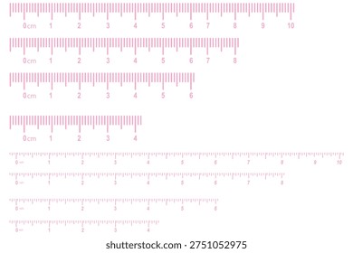 Measuring chart 8,10,14 inches. Set of ruler scales twelve, fourteen. Sewing tool icons. Length measurement math, distance, heigh