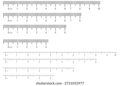 Measuring chart 8,10,14 inches. Set of ruler scales twelve, fourteen. Sewing tool icons. Length measurement math, distance, heigh