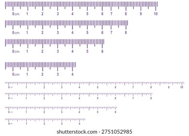 Measuring chart 8,10,14 inches. Set of ruler scales twelve, fourteen. Sewing tool icons. Length measurement math, distance, heigh