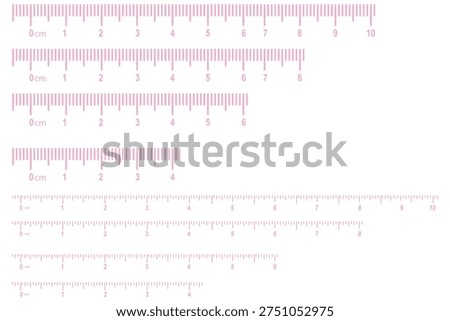 Measuring chart 8,10,14 inches. Set of ruler scales twelve, fourteen. Sewing tool icons. Length measurement math, distance, heigh