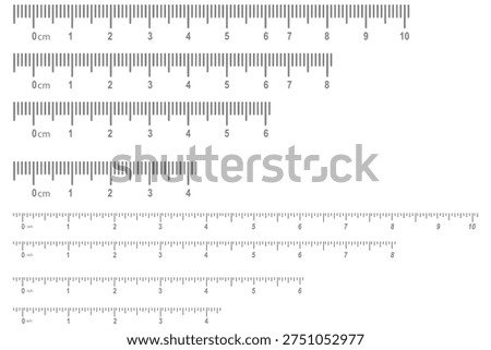 Measuring chart 8,10,14 inches. Set of ruler scales twelve, fourteen. Sewing tool icons. Length measurement math, distance, heigh