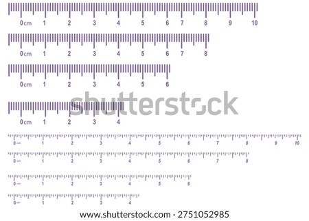 Measuring chart 8,10,14 inches. Set of ruler scales twelve, fourteen. Sewing tool icons. Length measurement math, distance, heigh