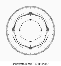 Measuring circle scale. Circular meter, round meter for household. Graduation 360 degrees. Small circles with 100 and 60 lines. Vector illustration, EPS10.