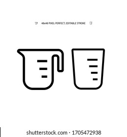 Measuring cup for cooking, beaker simple black line web icon vector illustration. Editable stroke. 48x48 Pixel Perfect.