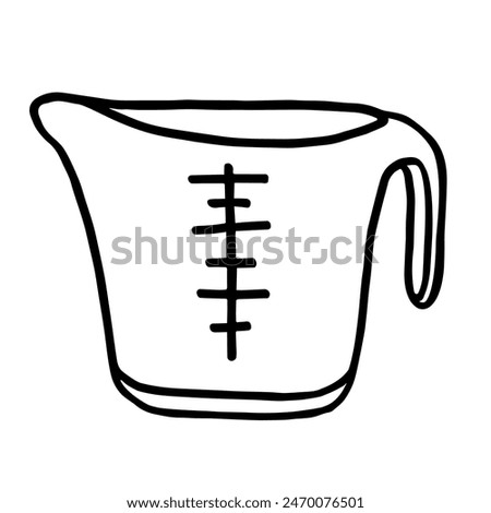 Measuring cup in Doodle style. Kitchen measuring object for bulk and liquid products. Vector stock illustration. isolated on a white background. A ladder with divisions for a pastry chef.