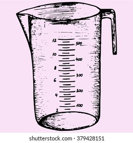 Measuring cup, doodle style sketch illustration hand drawn vector