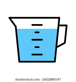 Measuring cup filled with water icon. Vector.